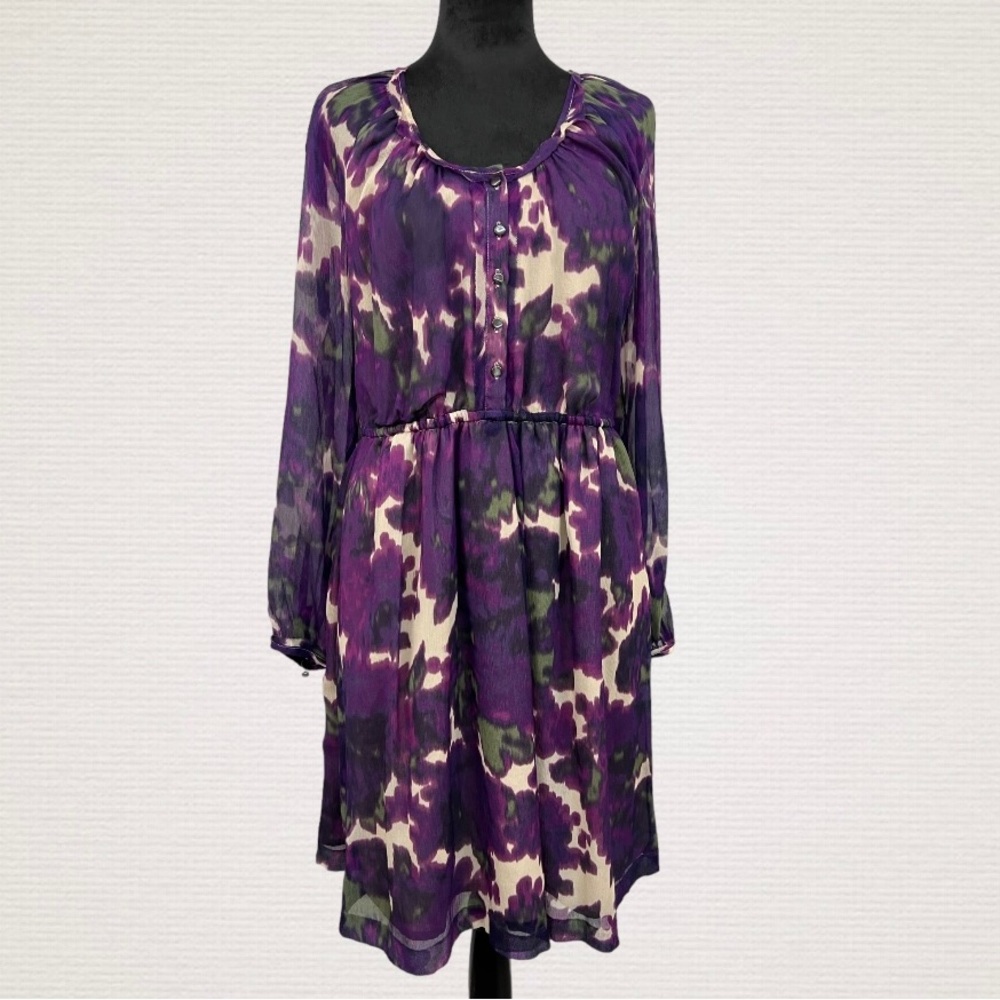 J.Crew Long Sleeve Silk Floral Purple Print Dress Sz 8